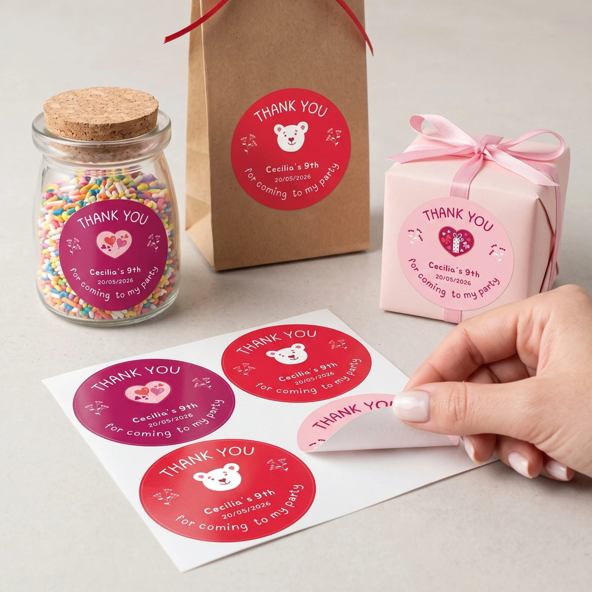 Birthday Party Favor Labels - Red Bear