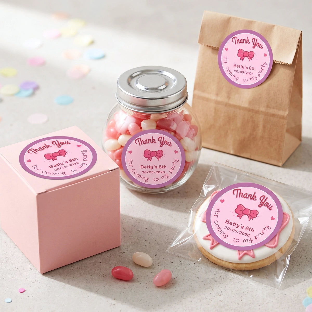 Birthday Party Favor Labels - Pretty Pink Bows