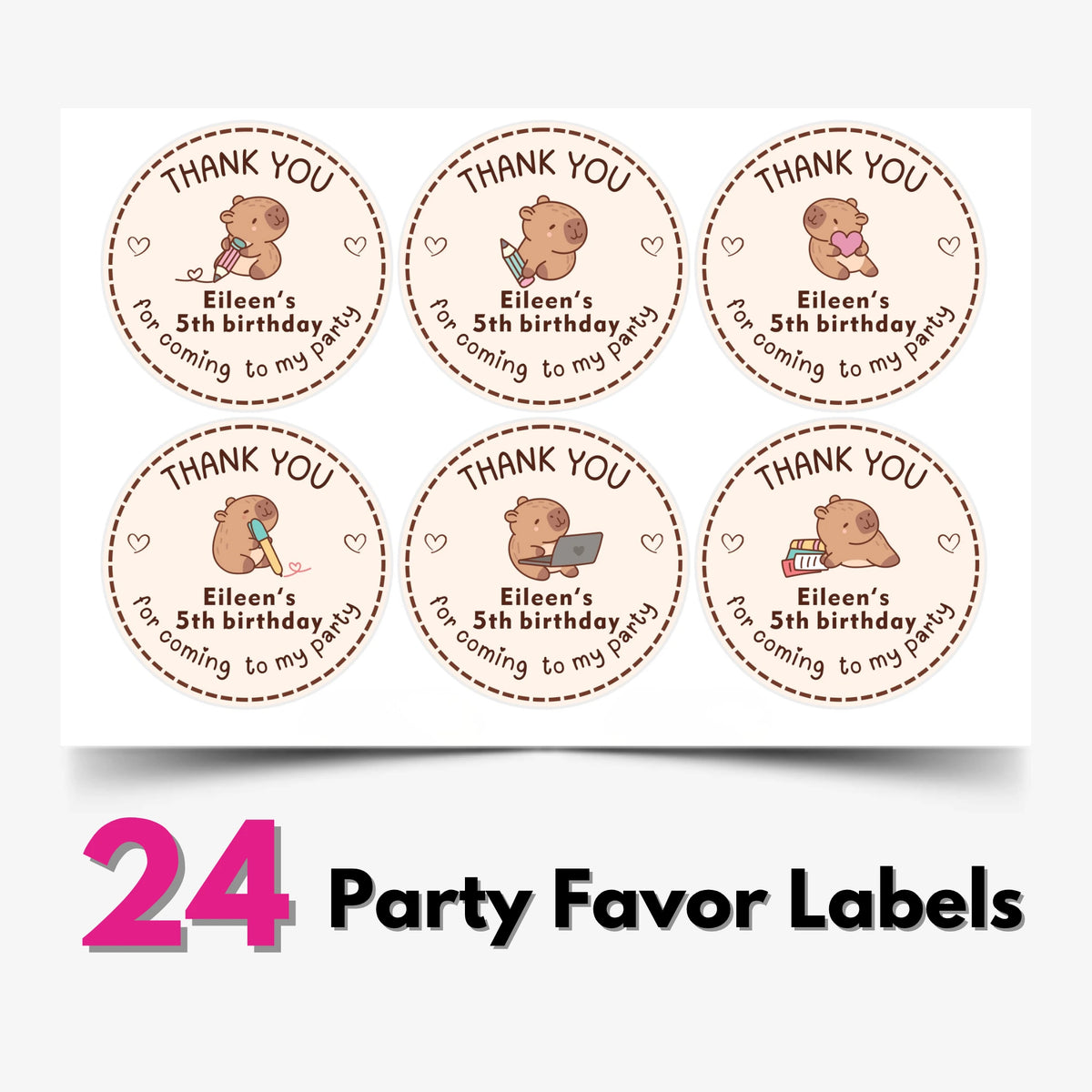 Birthday Party Favor Labels - Happy Capybara