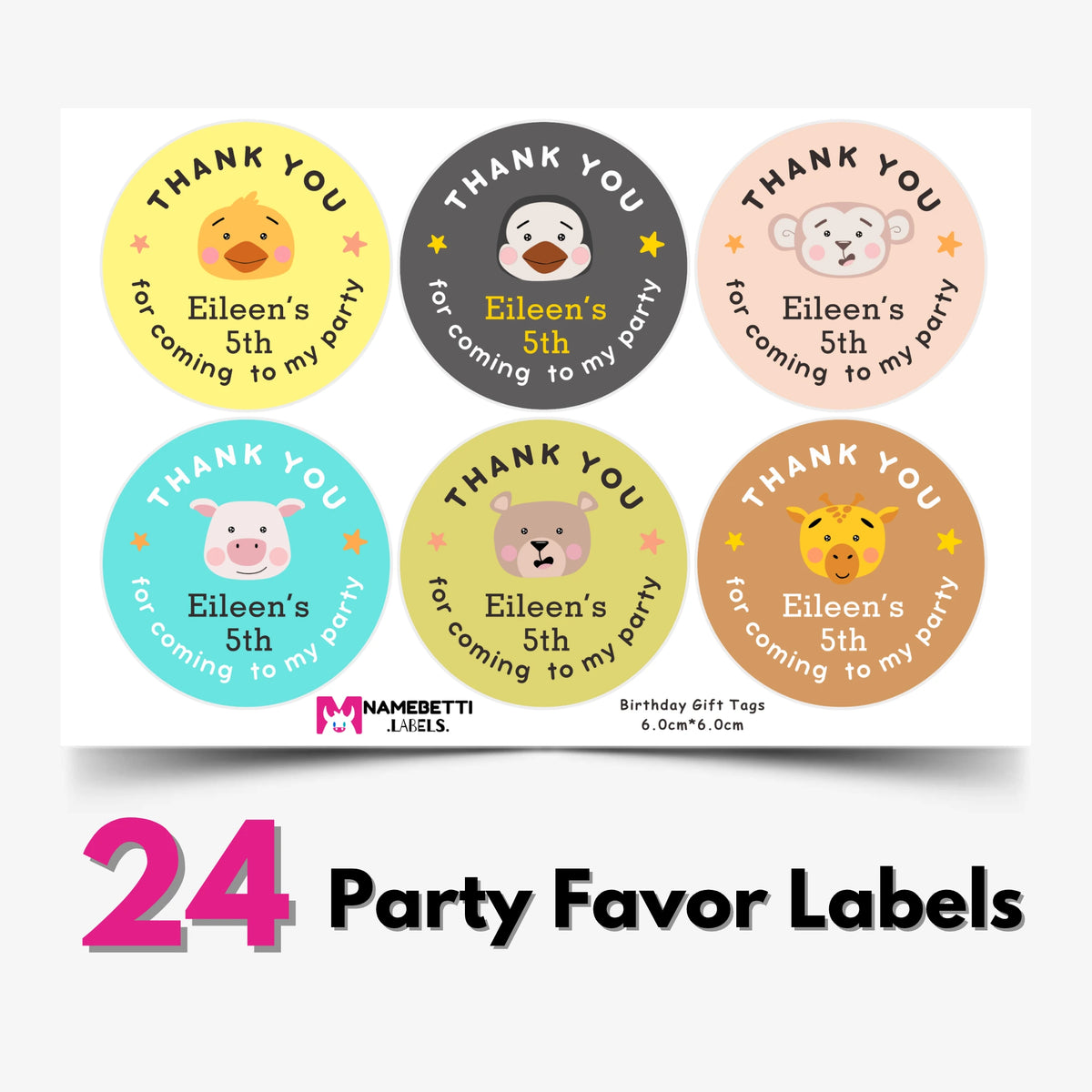 Birthday Party Favor Labels - Cute Animal Pals