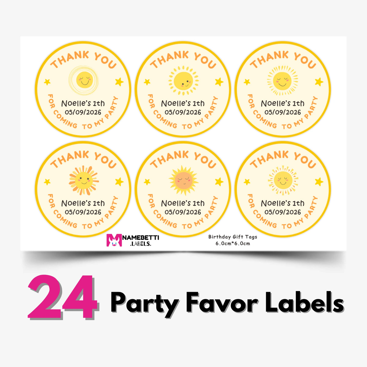 Birthday Party Favor Labels - Little Sunshine