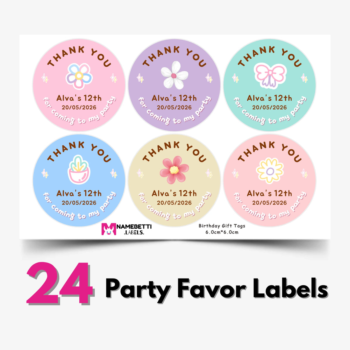Birthday Party Favor Labels - Happy Garden