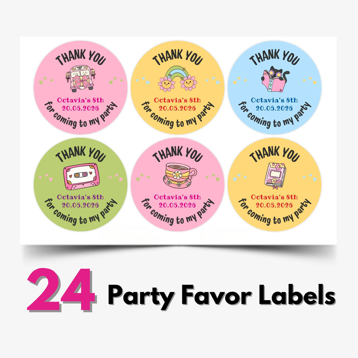 Birthday Party Favor Labels - Colorful Celebration