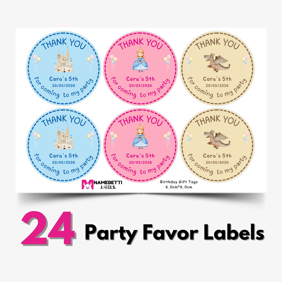 Birthday Party Favor Labels - Fairy Tale Princess