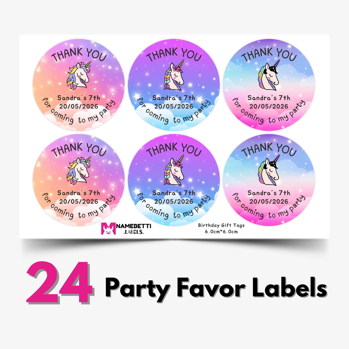 Birthday Party Favor Labels - Starlight Unicorn