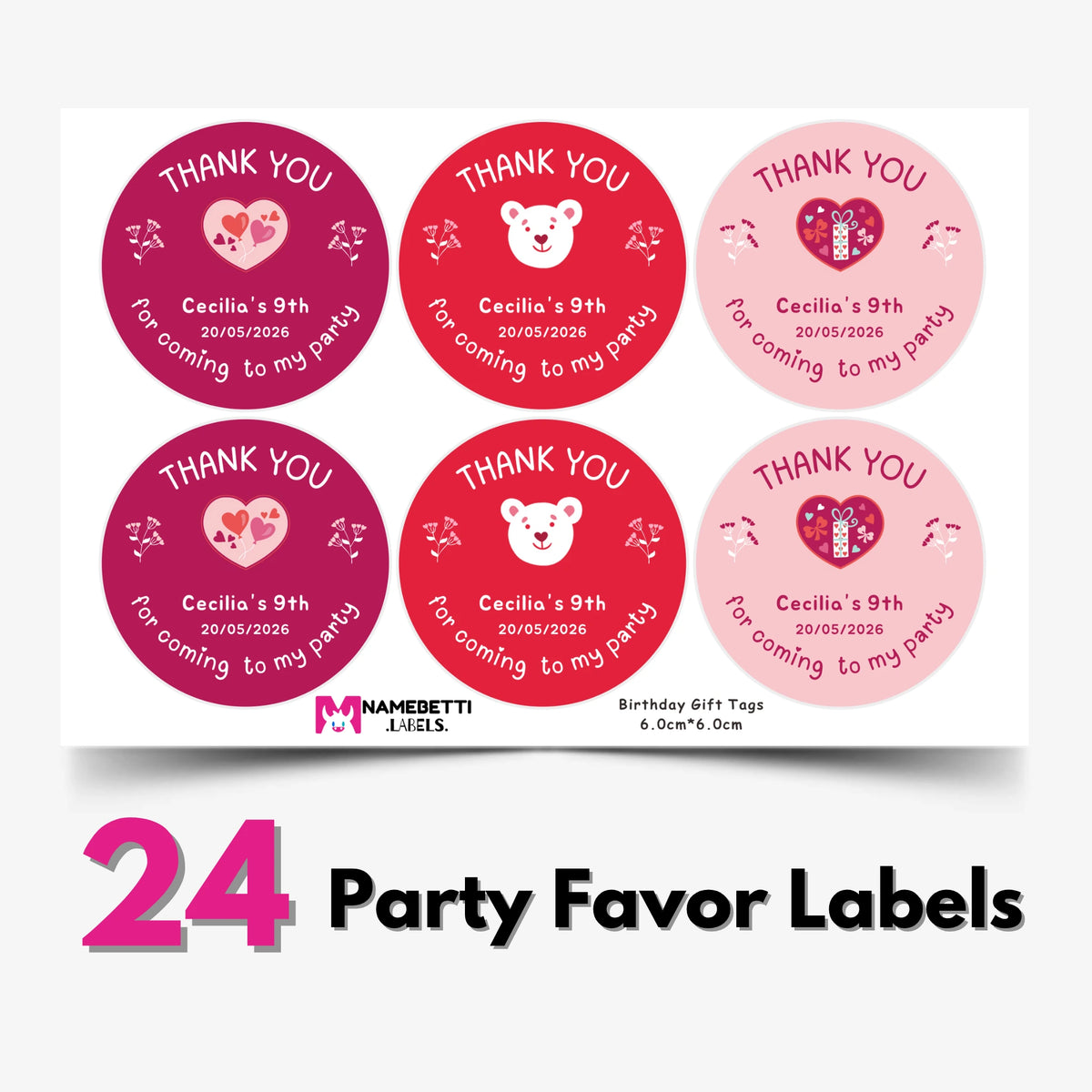Birthday Party Favor Labels - Red Bear