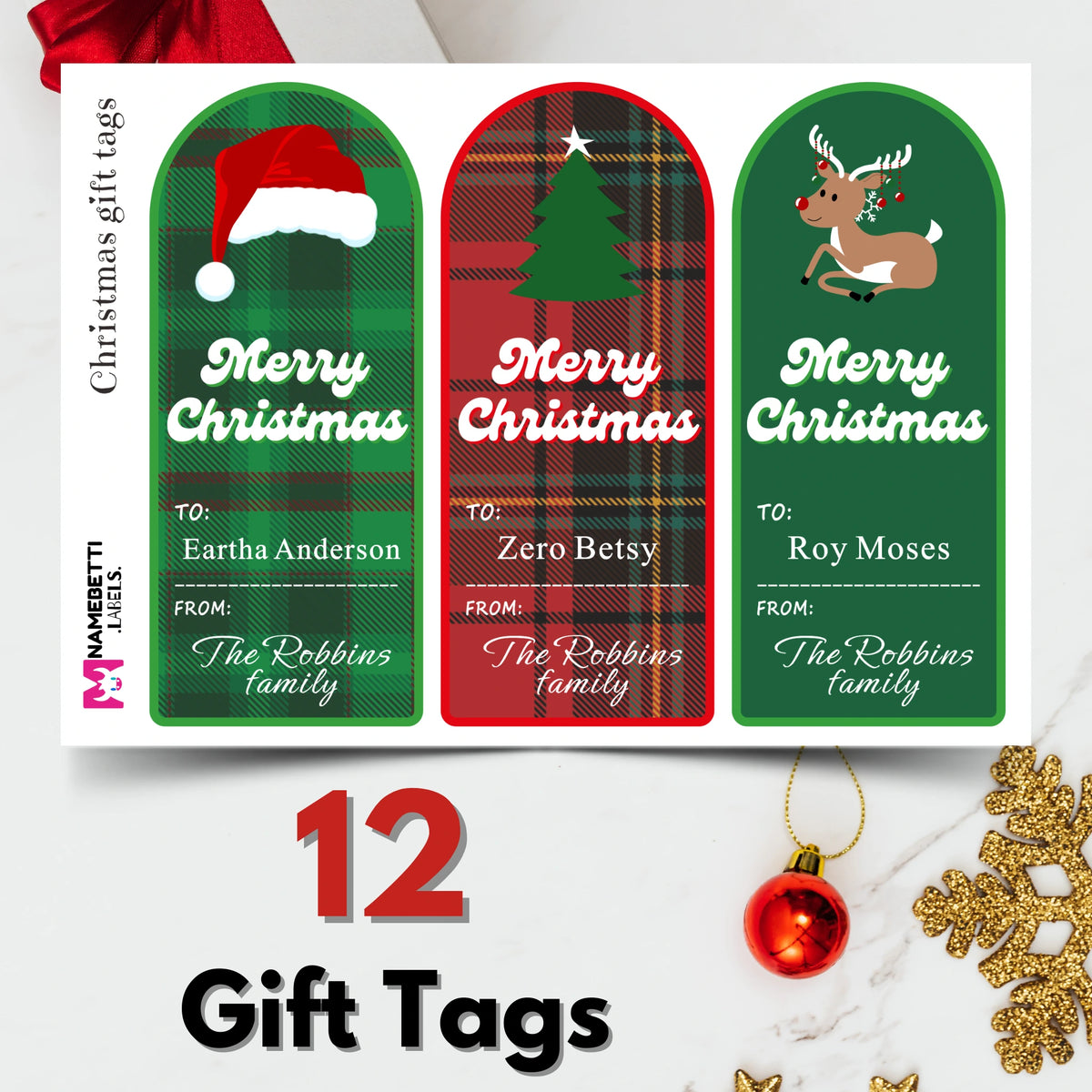 Personalized Christmas Gift Tags - Festive Red & Green